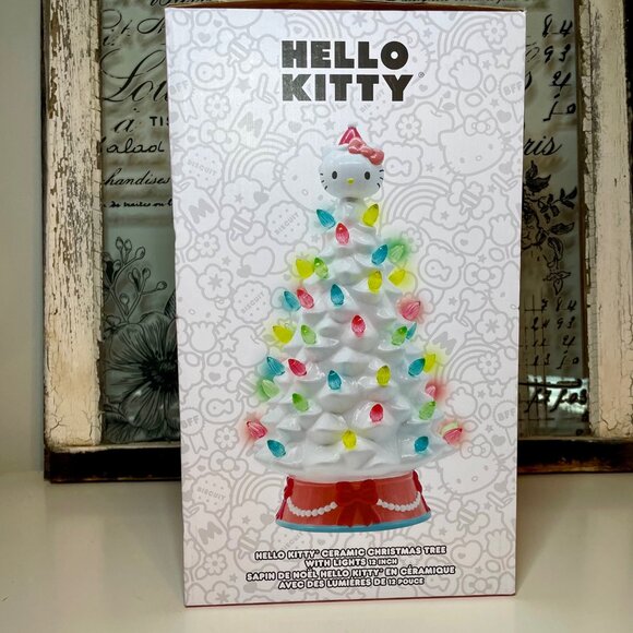 NEW Hello Kitty 12" White Ceramic Christmas Tree with Multicolor Lights - Picture 2 of 3